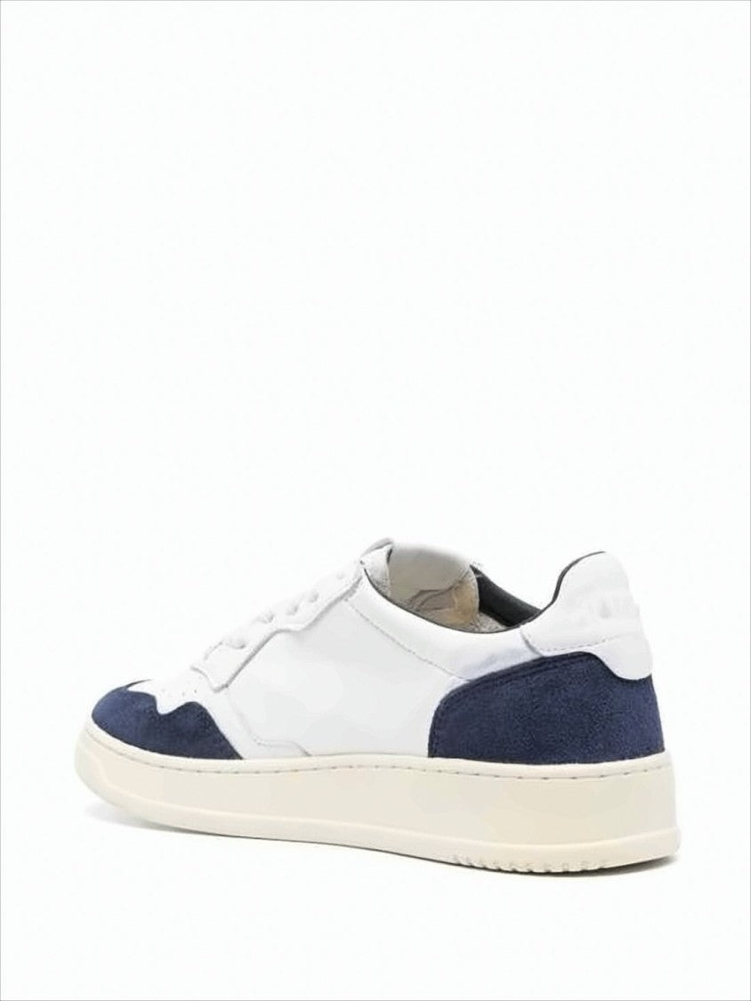 Autry White Leather Low-Top Sneakers With Navy Suede Accents