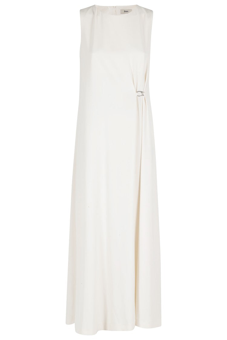 Herno Ivory Side-Slits Jeweled-Gathered Polyester Maxi Dress