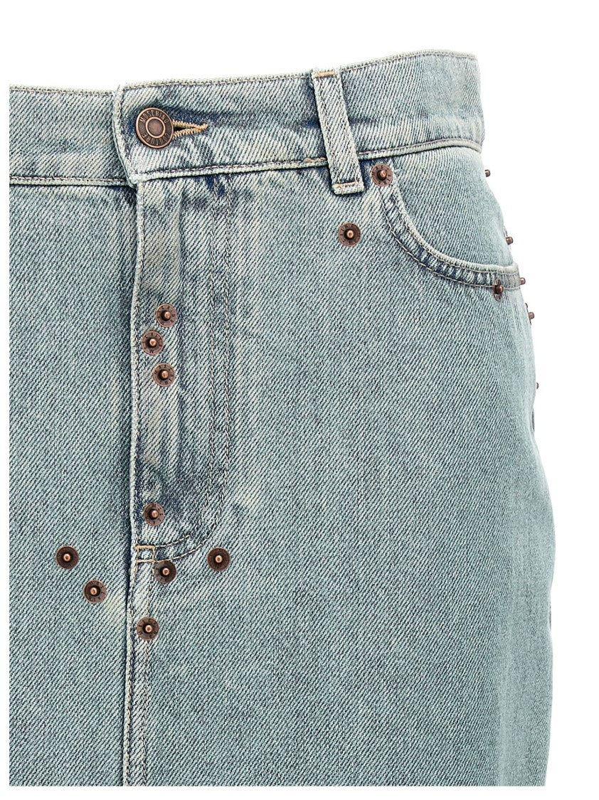 Moschino Rivets Denim Skirt With All-Over Metal Details