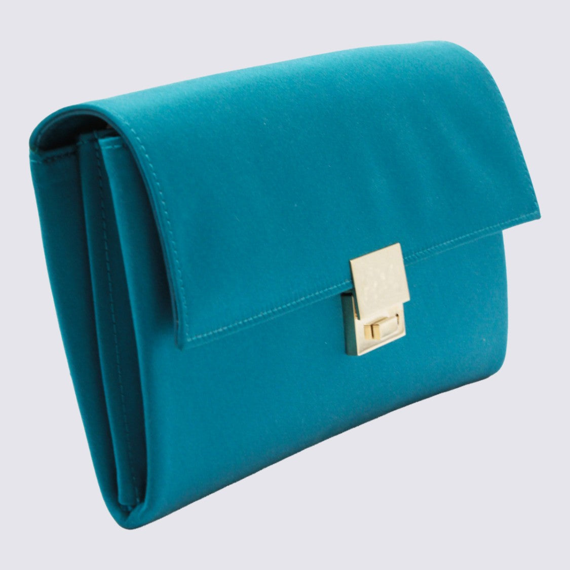 Tom Ford Teal Satin Clutch Bag With Gold-Tone Closure