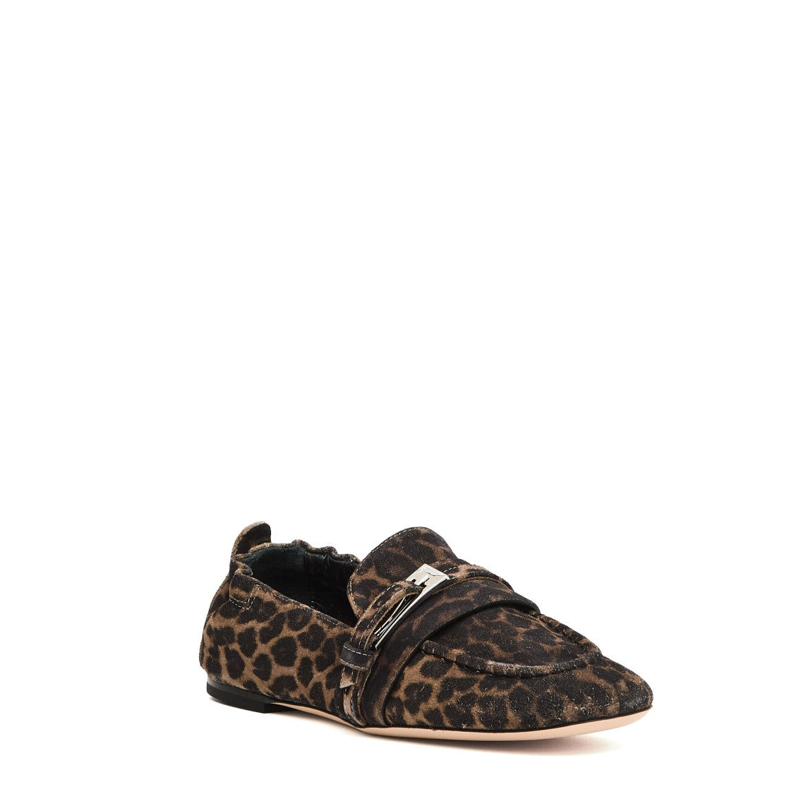 Agl Calf Leather Loafer With Leopard Print And Decorative Buckle