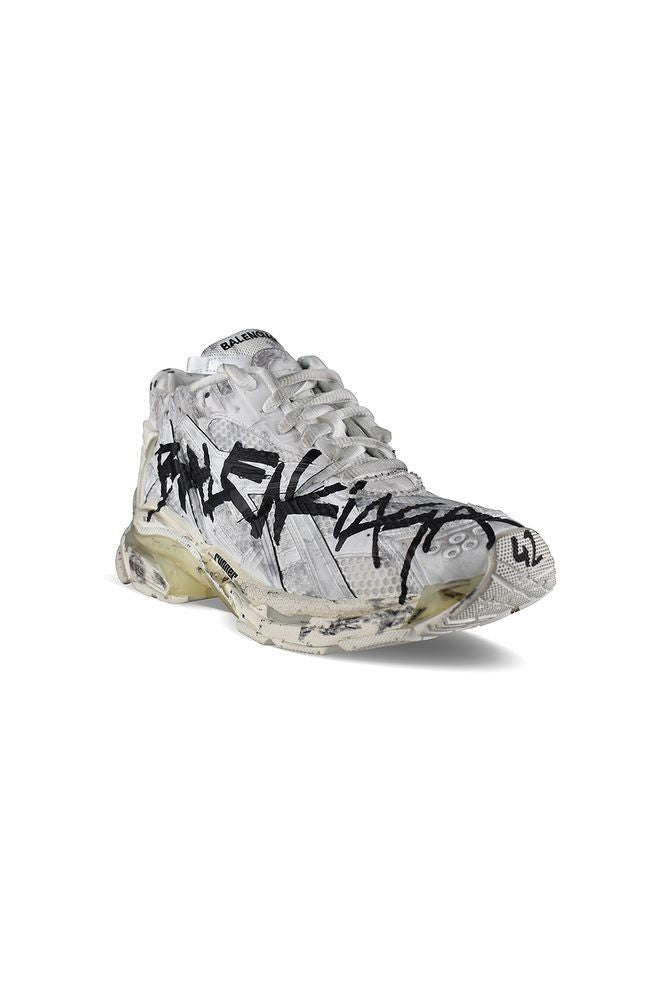 Balenciaga White Mesh Nylon Graffiti Runner Sneakers