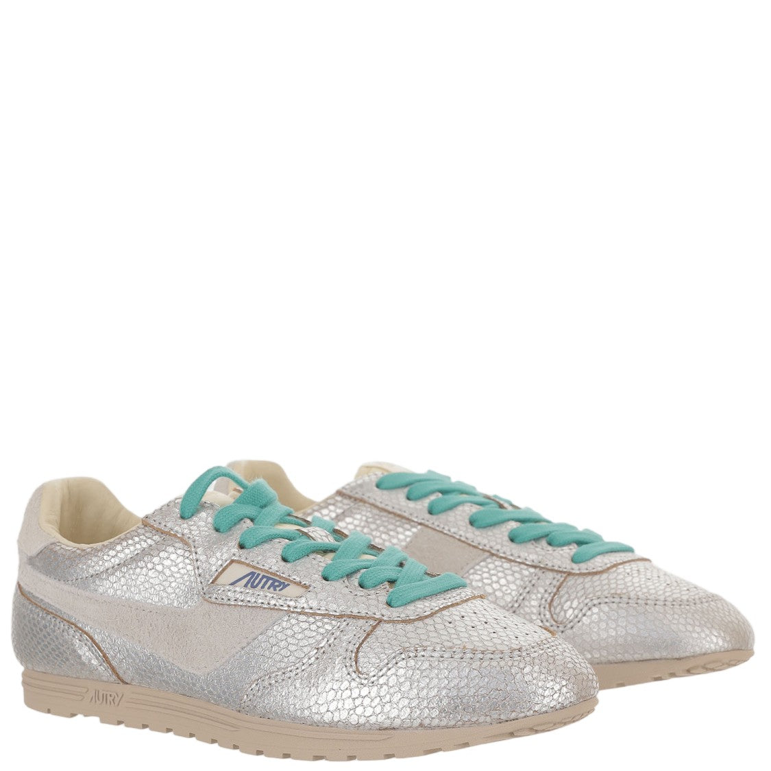 Autry Silver Lacing Leather Fabric Sneakers