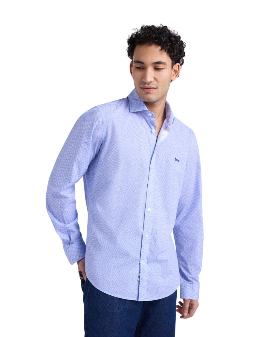 Harmont & Blaine Clear Blue Micro-Print Shirt Buttonless Collar