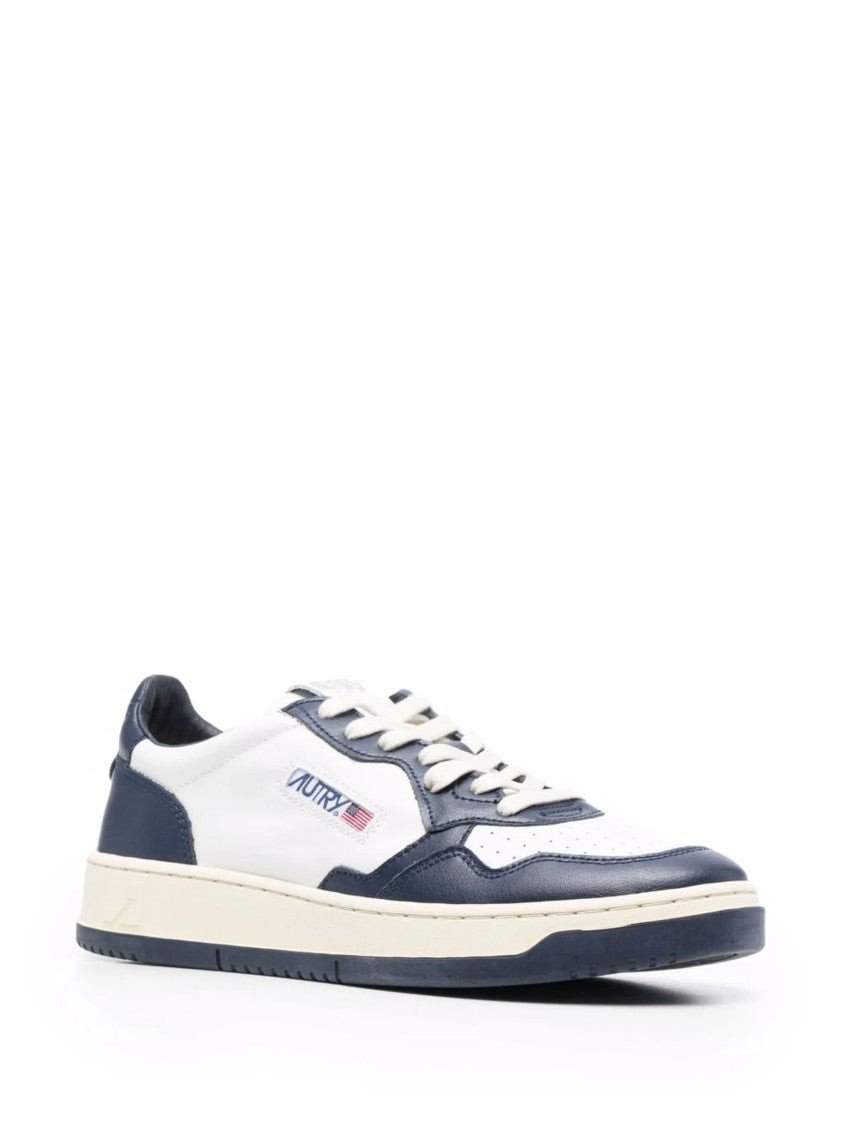 Autry Navy Medalist Low Leather Overlays Sneakers