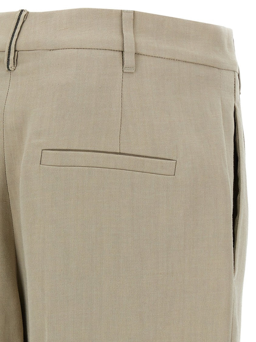Brunello Cucinelli Refined Linen Blend Trousers With Monile Detail