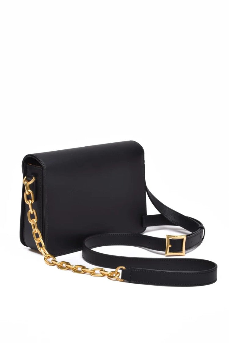 Mcm Black Leaf Design Leather Magnetic Shoulder Bag