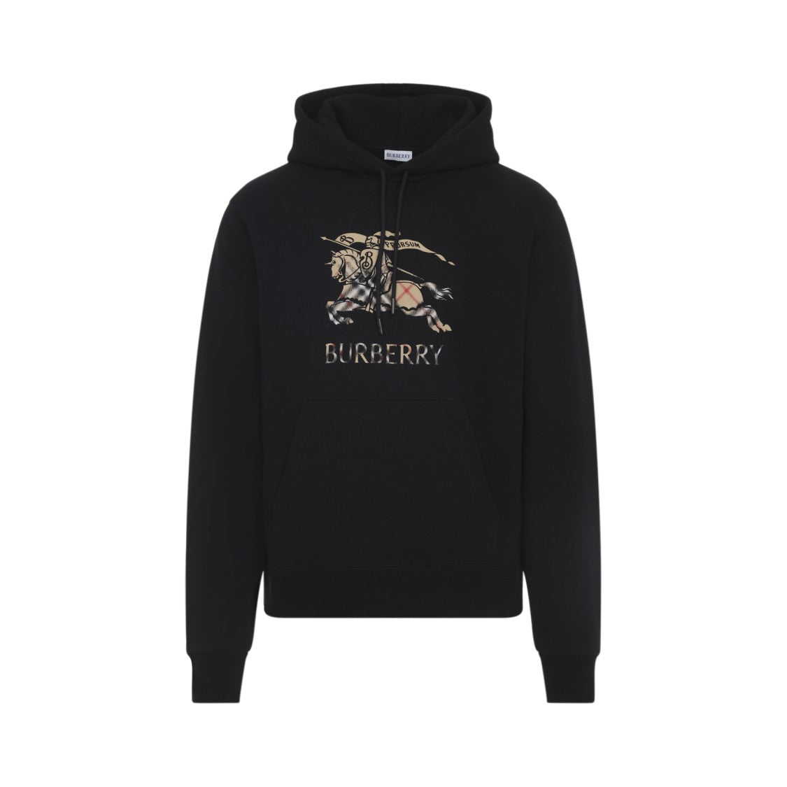 Burberry Black Cotton Hoodie With Iconic Horse Graphic