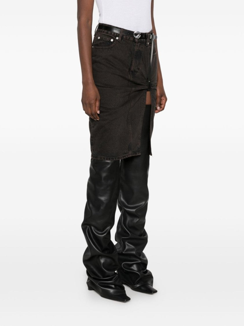 Coperni High-Waisted Front Slit Belted Dark Denim Skirt