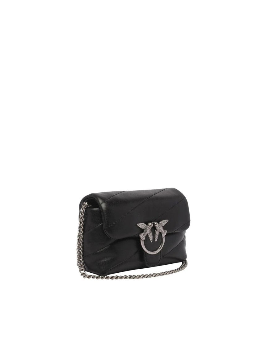 Pinko Small Baby Love Bag Puff Crossbody Bag In Black/Old Silver