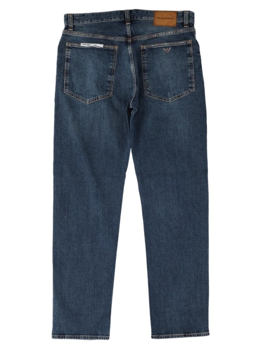 Emporio Armani Classic Blue Denim Jeans With Subtle Faded Wash