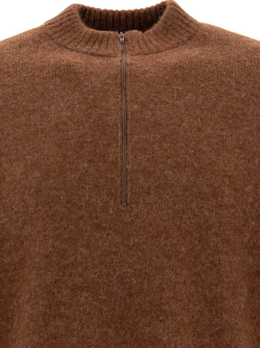 Undercover Half-Zip Brown Knitwear With Alpaca