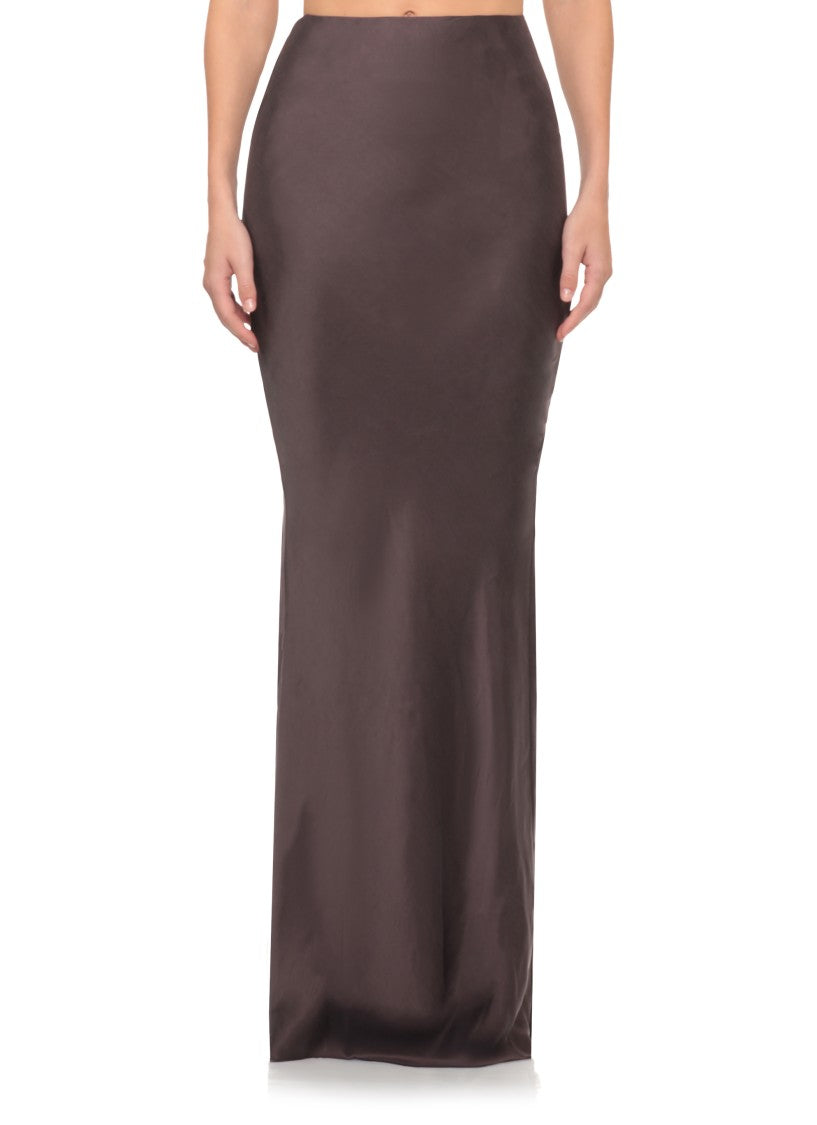 The Andamane Brown Flared Silky Maxi Skirt