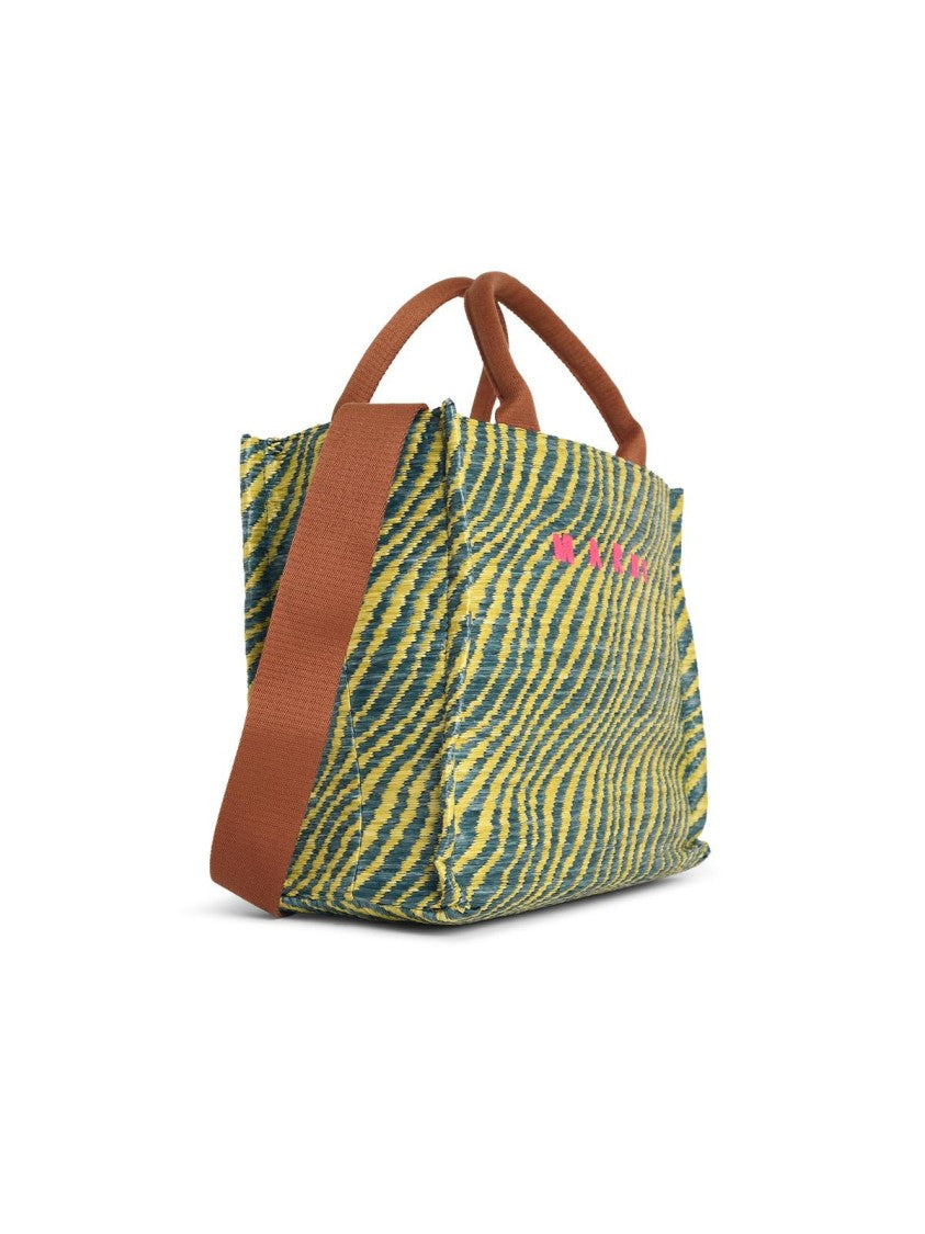 Marni Small 'Tote' Bag In Multicolor Natural Raffia Effect Fabric