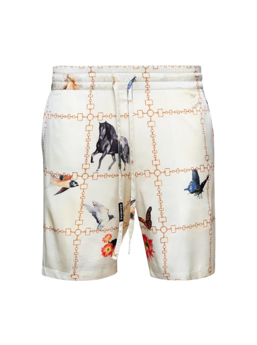 Nahmias Wildlife Silk Shorts Ivory