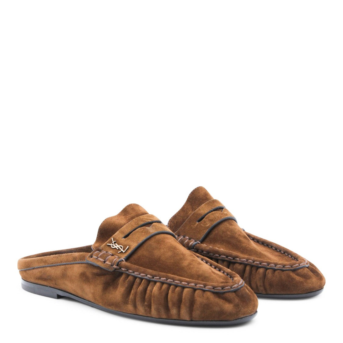 Saint Laurent Brown Suede Moccasin-Style Mules