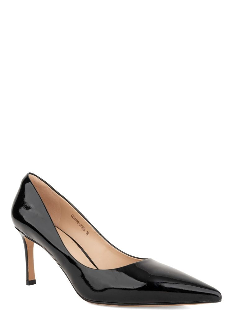 Linda Baumann Black Glossy Pointed-Toe Leather Pumps