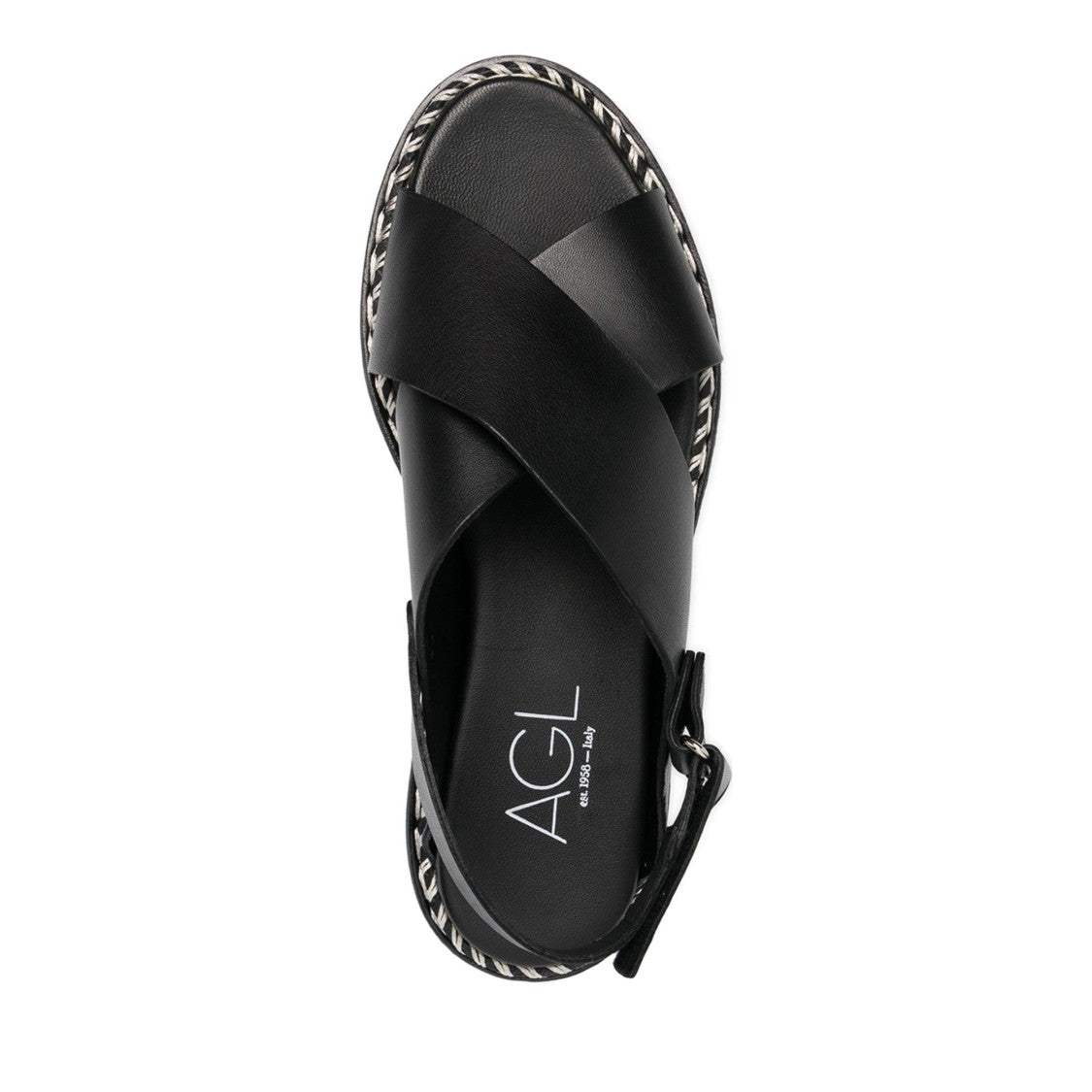 Agl Black Marta Leather Flat Platform Sandals