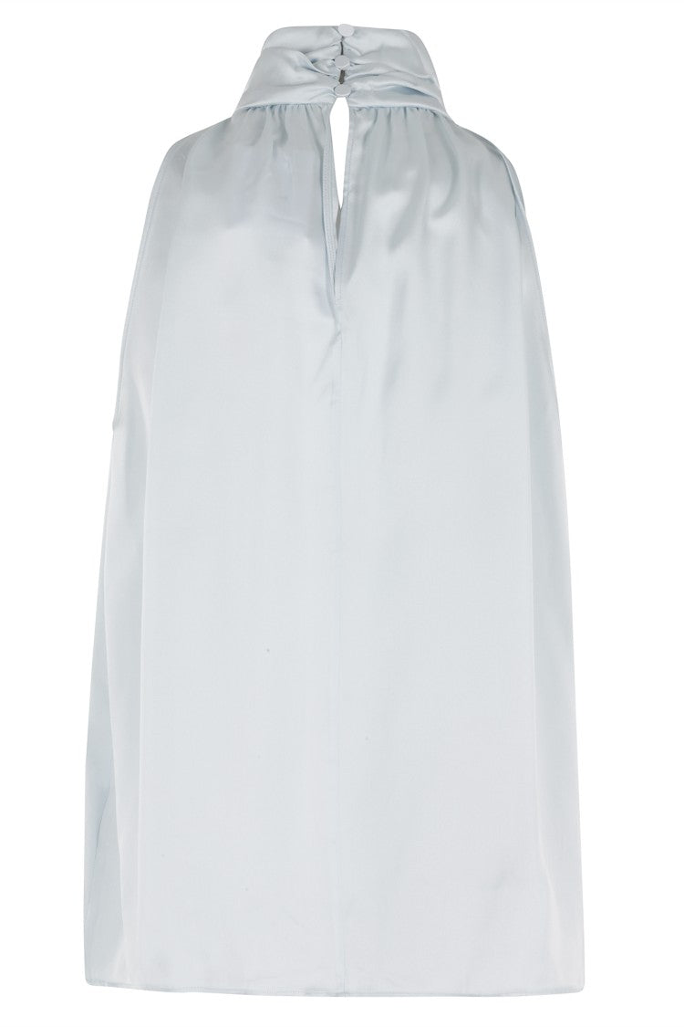 Anine Bing Light Blue Marie High-Collar Sleeveless Silk-Blend Top
