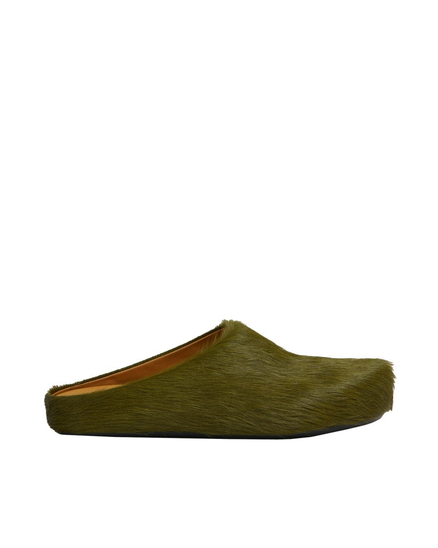 Marni Long-Hair Leather Fussbett Mules – Green