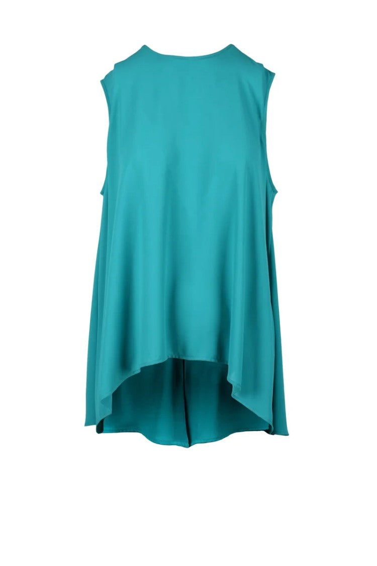 Maesta Aqua Green High-Low Polyester Blouse