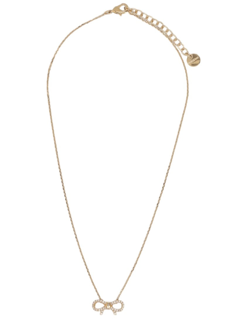 Ferragamo Gold Bow Heart Charm Brass Necklace