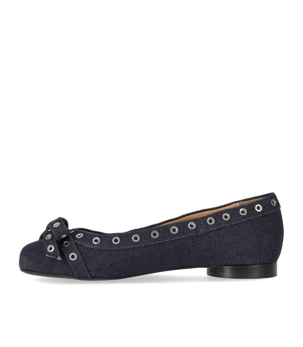 Ganni Blue Denim Ballet Flat Shoe With Bows