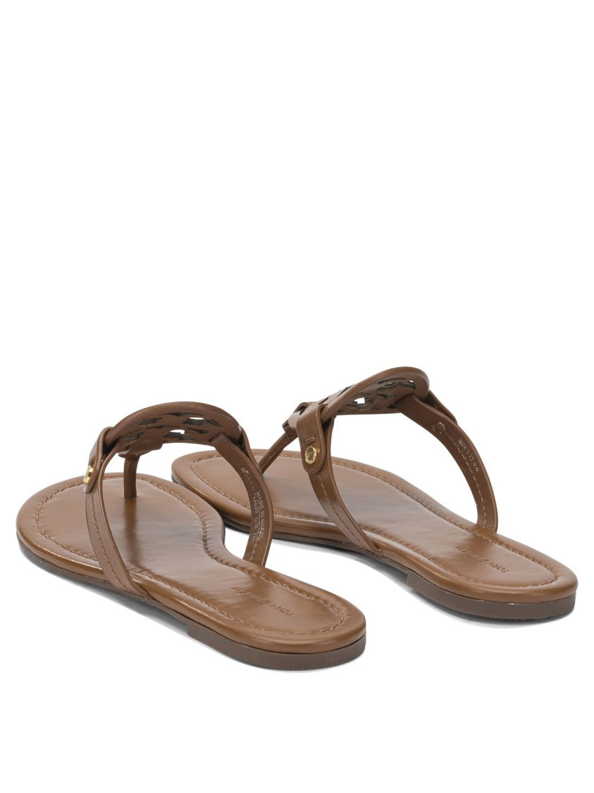 Tory Burch Brown Leather Sandals With Cut-Out Emblem
