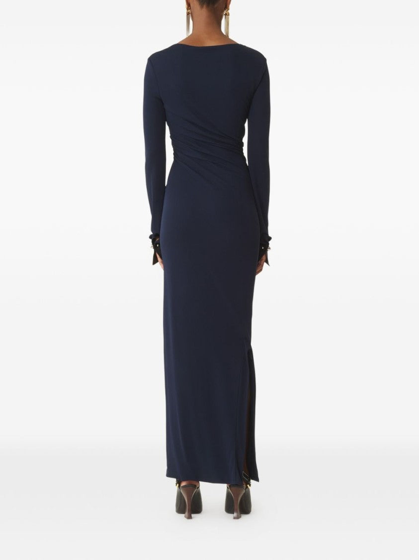 Lanvin Dark Blue Long Sleeve Side Slit Dress