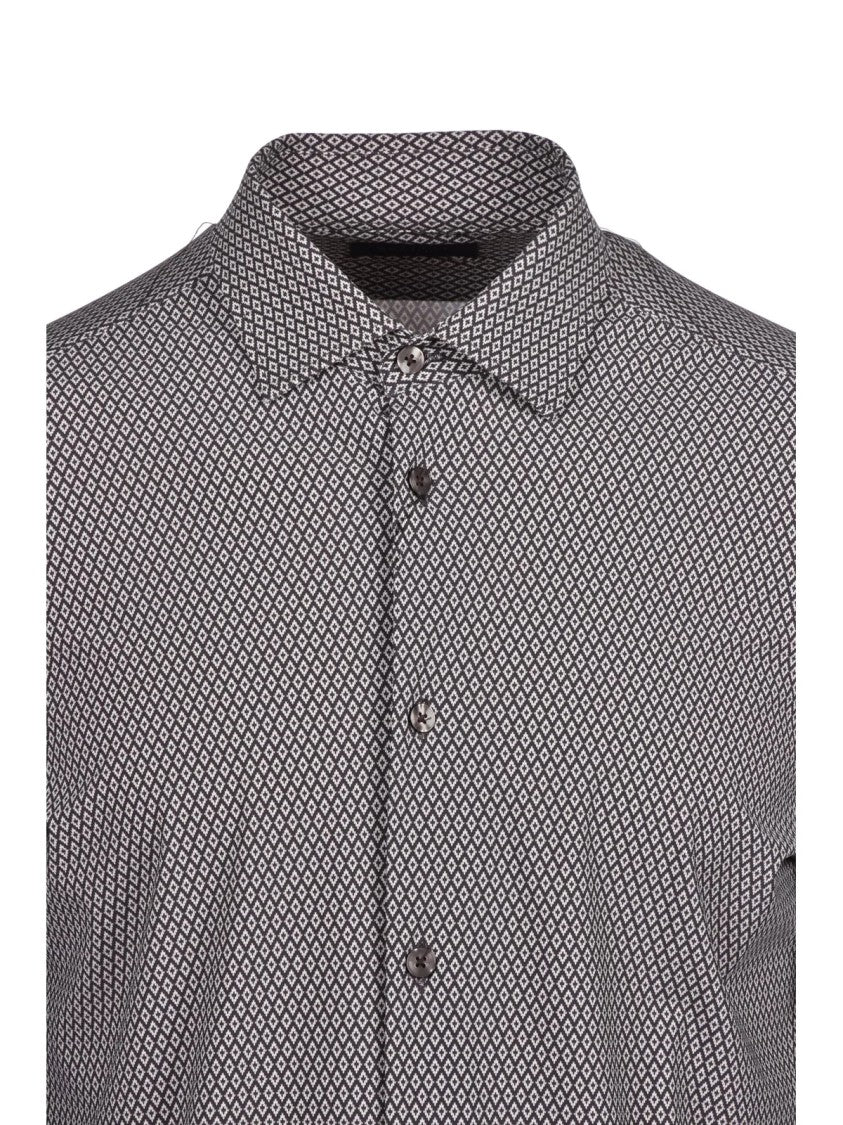 Out/Fit Techno Stretch Brown Shirt With Geometric Pattern