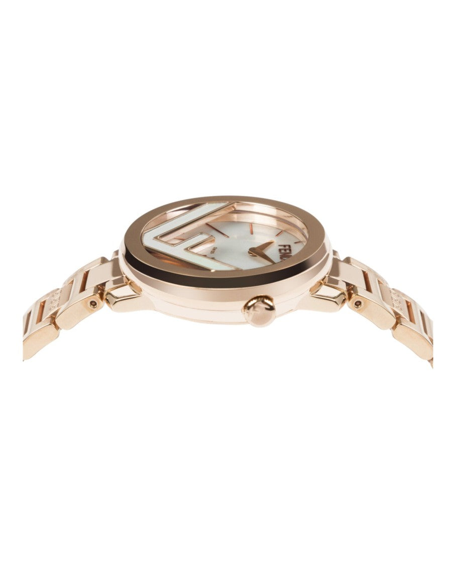 Fendi 28Mm Yellow Gold Bracelet Watch With White Sunray Dial