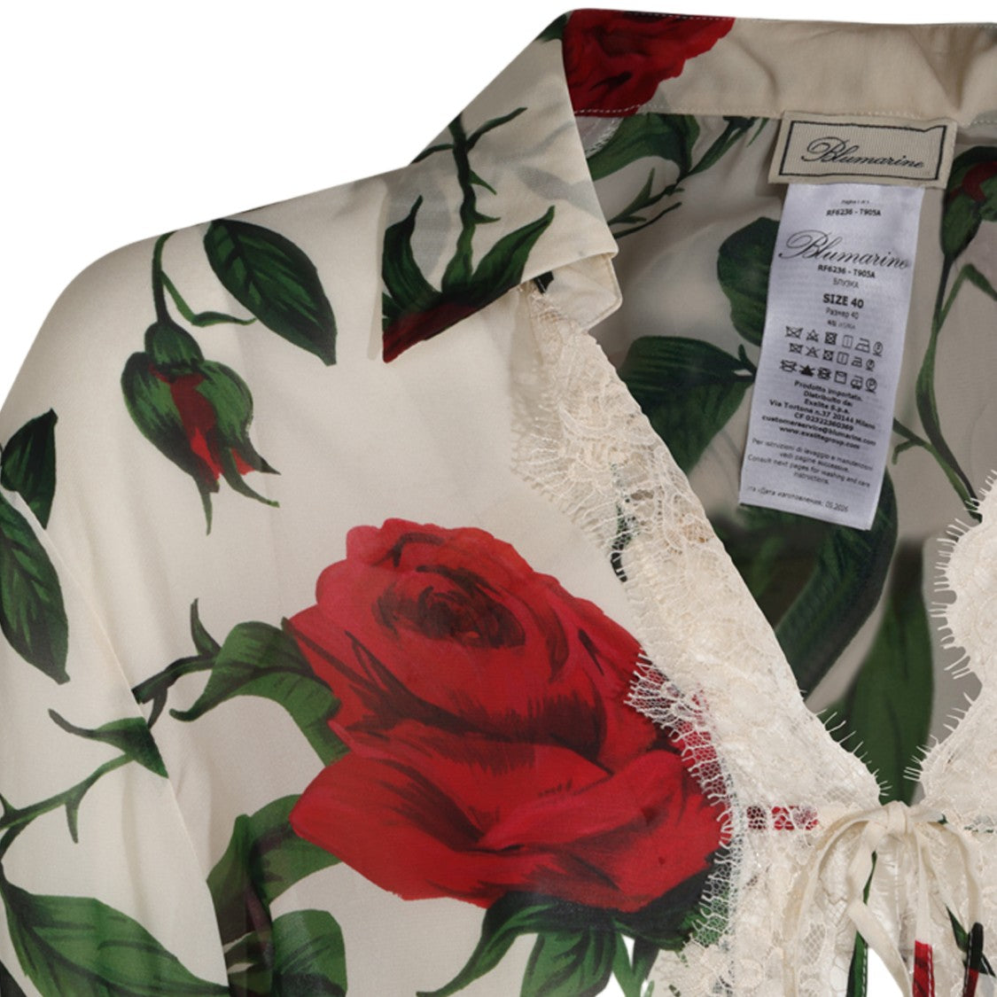 Blumarine Floral Print Lace Trim Asymmetrical Hem Blouse