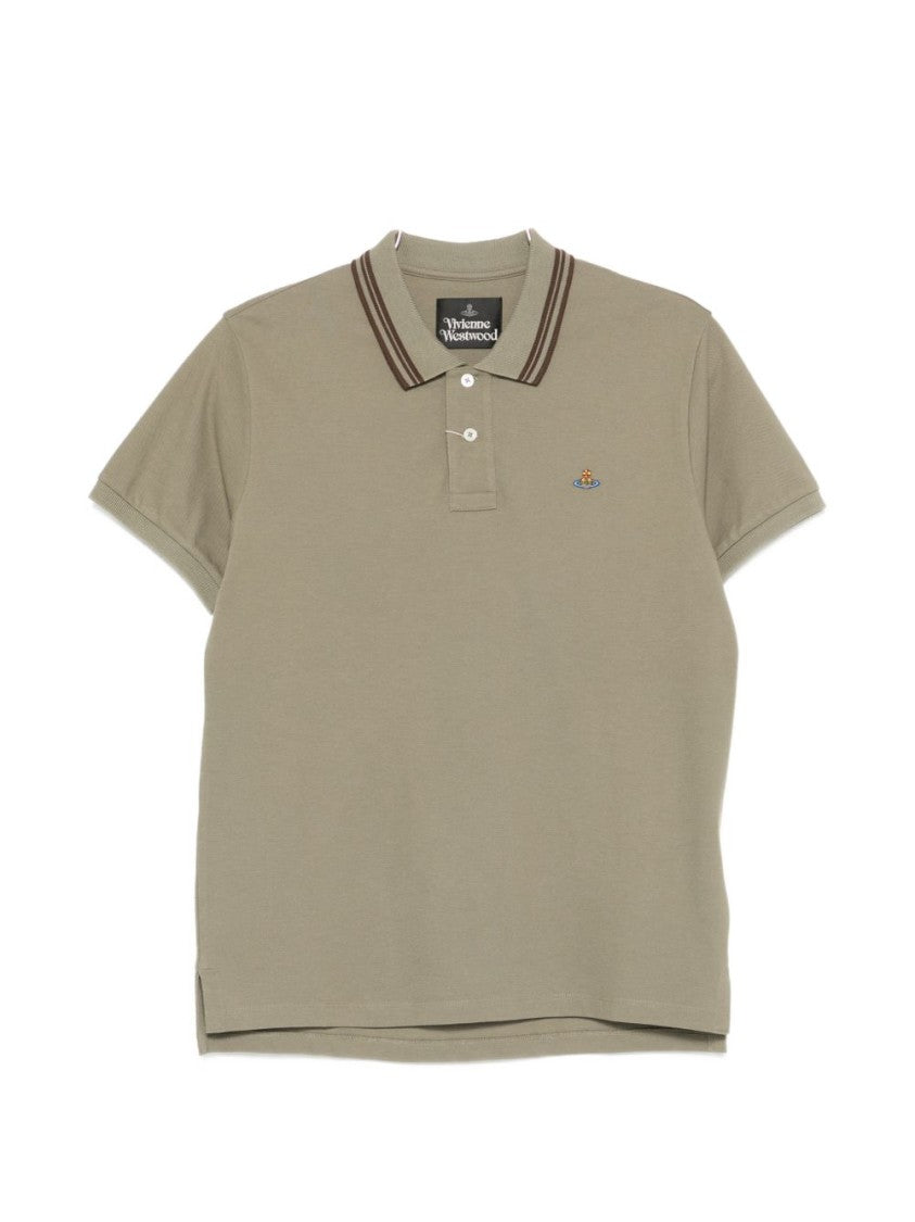 Vivienne Westwood Green Striped Collar Embroidered Ribbed Polo