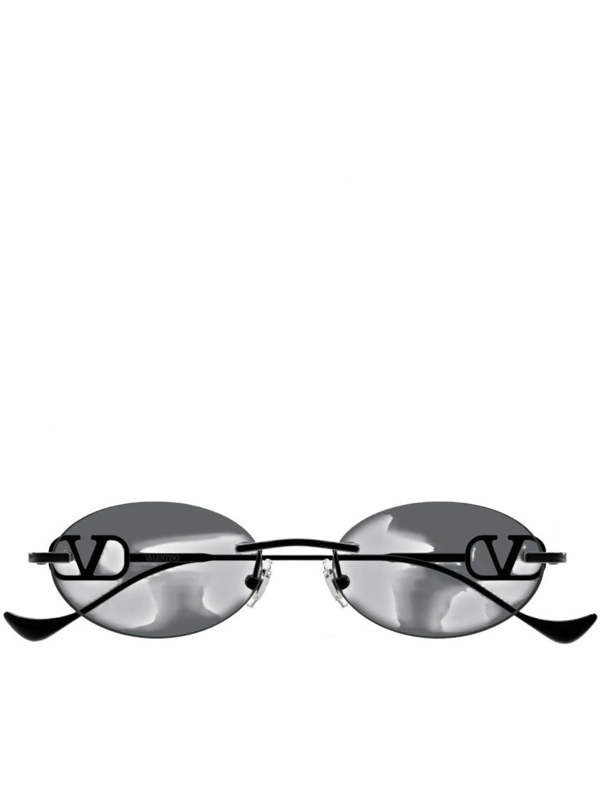 Valentino Oval-Shaped Black Metal Sunglasses With Adjustable Nose Pads