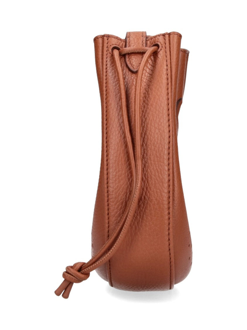 Valentino Garavani Brown Vlogo Signature Perforated Leather Pouch