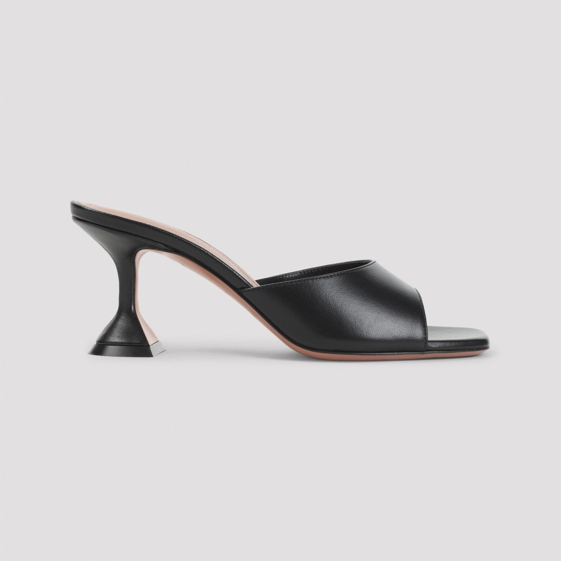 Amina Muaddi Open-Toe Black Nappa Leather Mules With Flared Heel