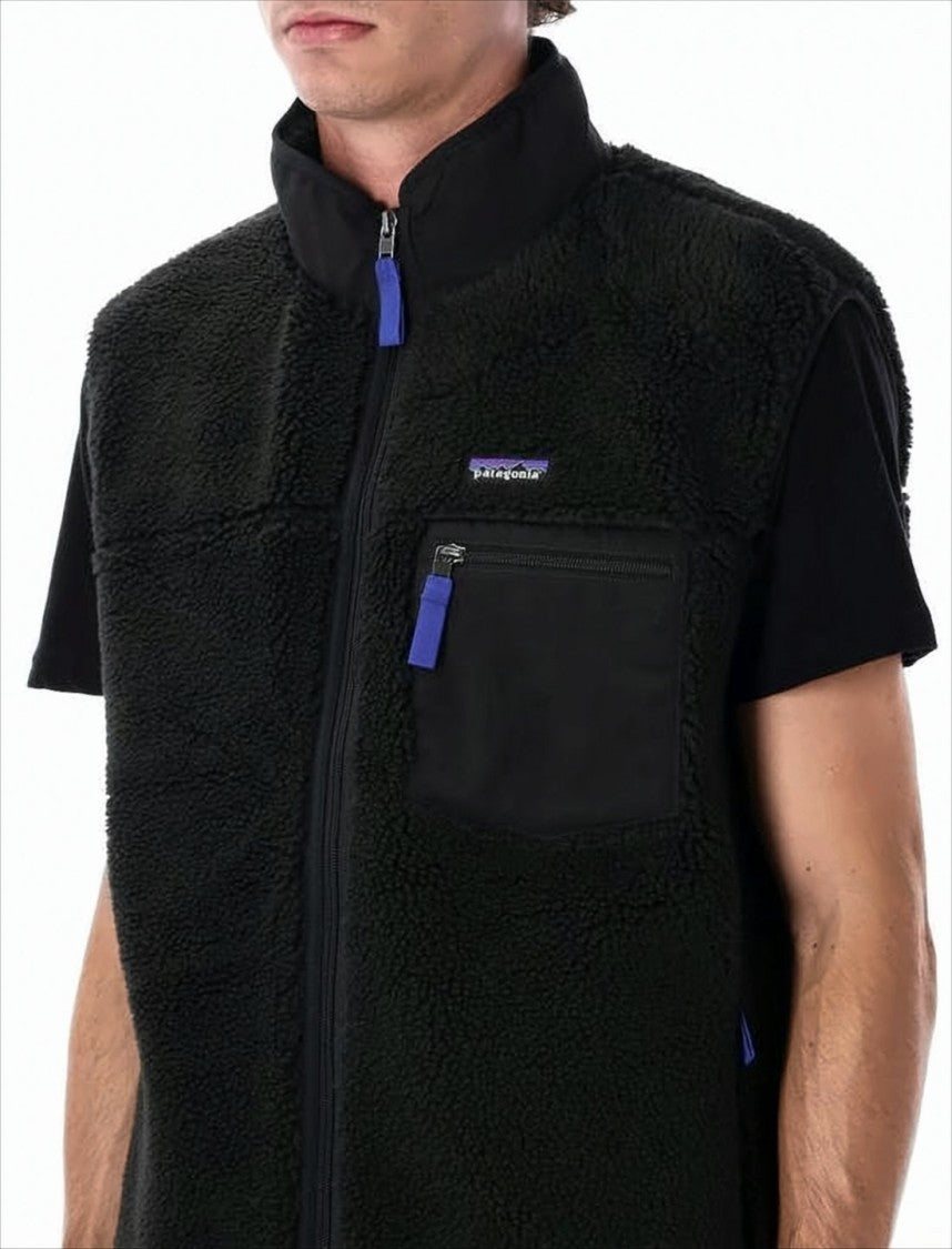 Patagonia Textured Black Vest With High Collar