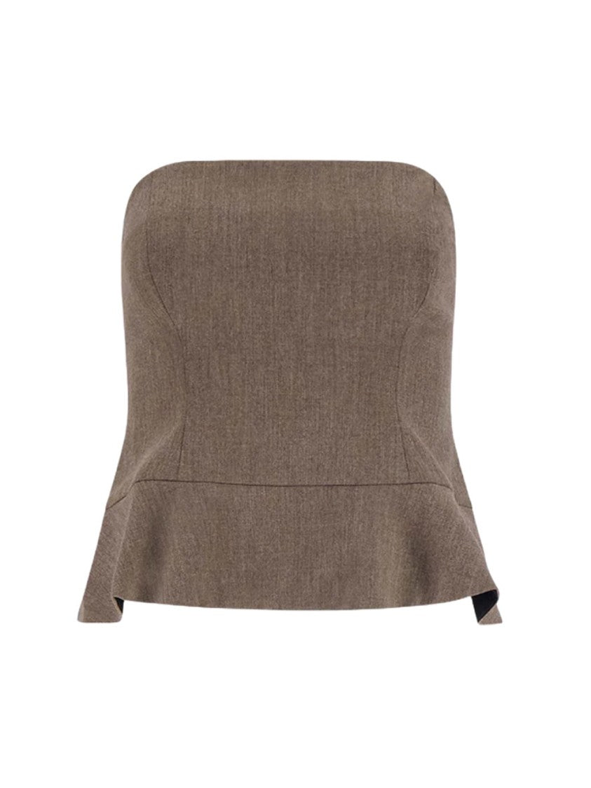 Beaufille Tailored Strapless Brown Blouse