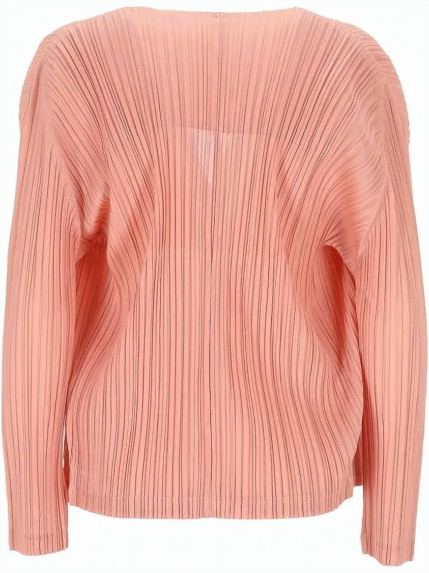Pleats Please Pleated Textured Cardigan With Structured Collar
