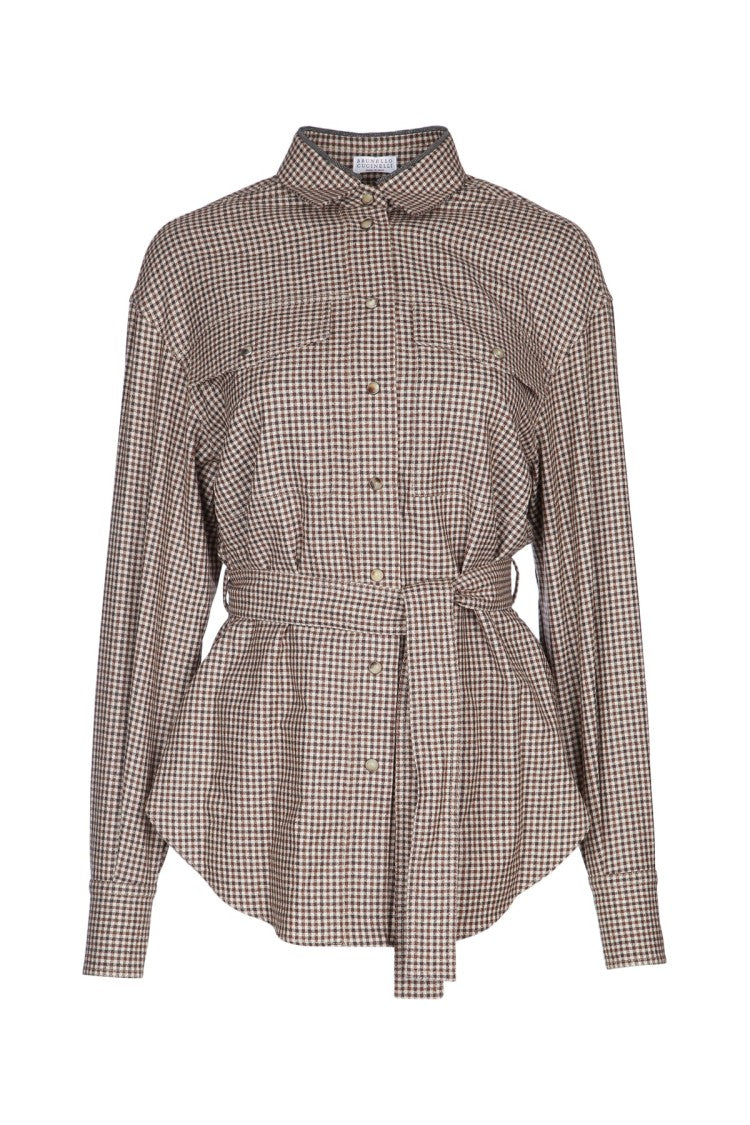 Brunello Cucinelli Brown Checkered Shirt With Structured Collar
