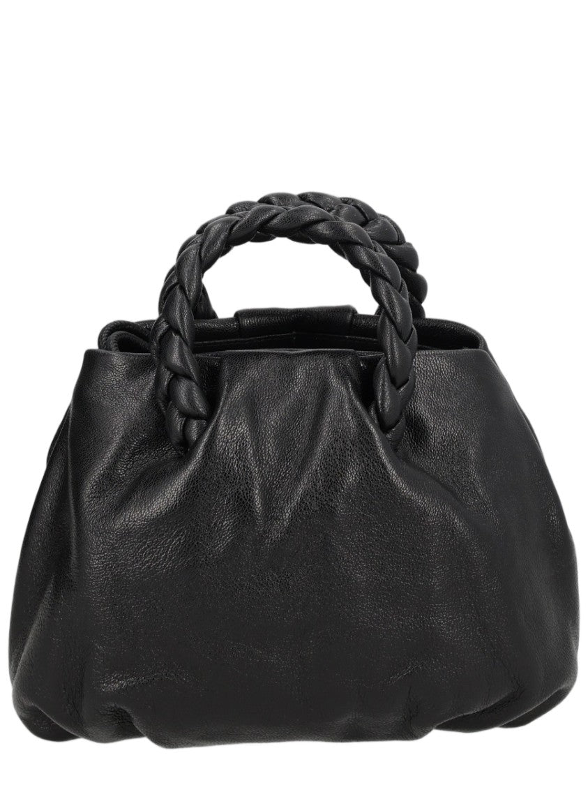 Hereu Black Textured Lambskin Braided Handle Shoulder Bag