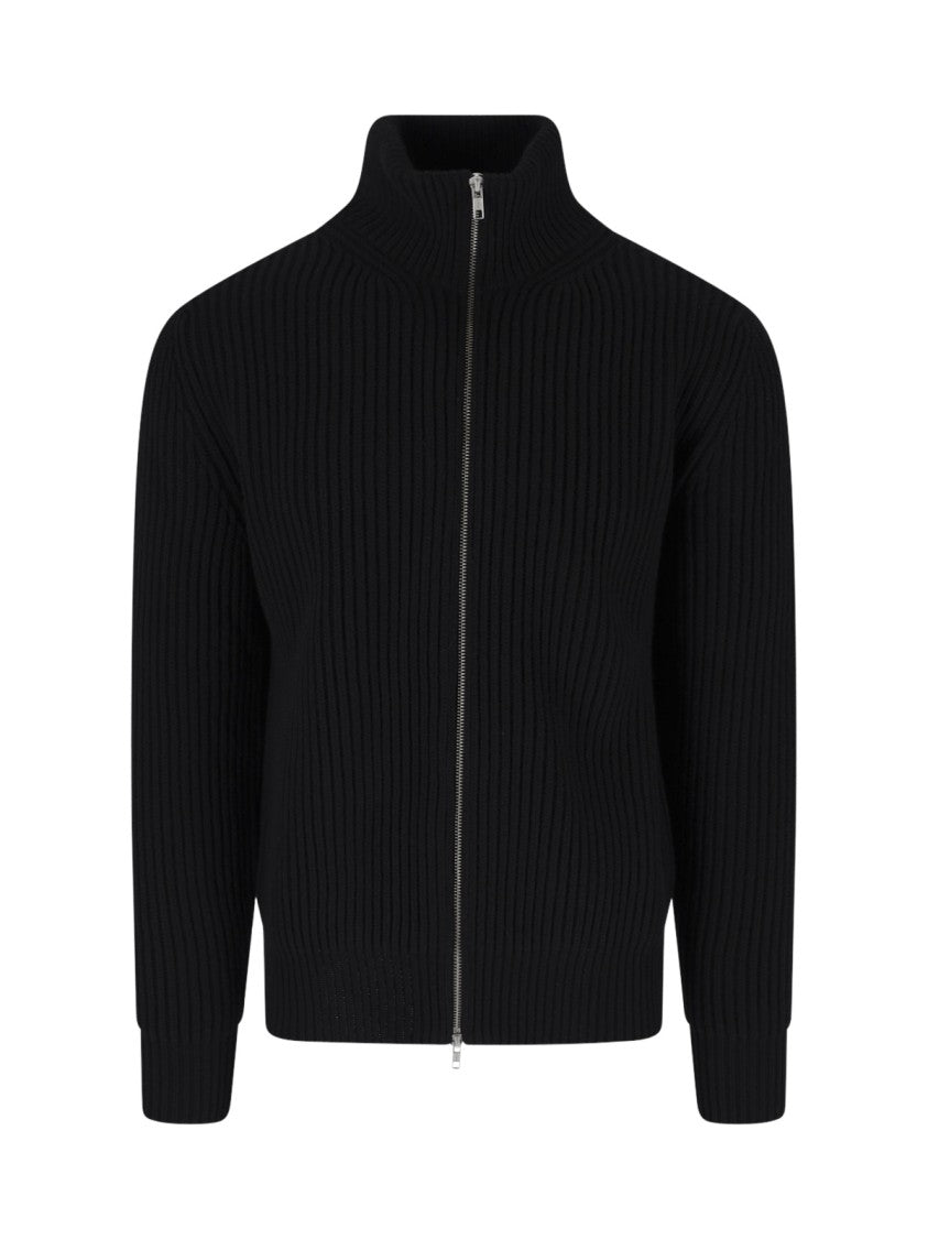 Mm6 By Maison Margiela Ribbed-Knit High Collar Zip-Through Knit
