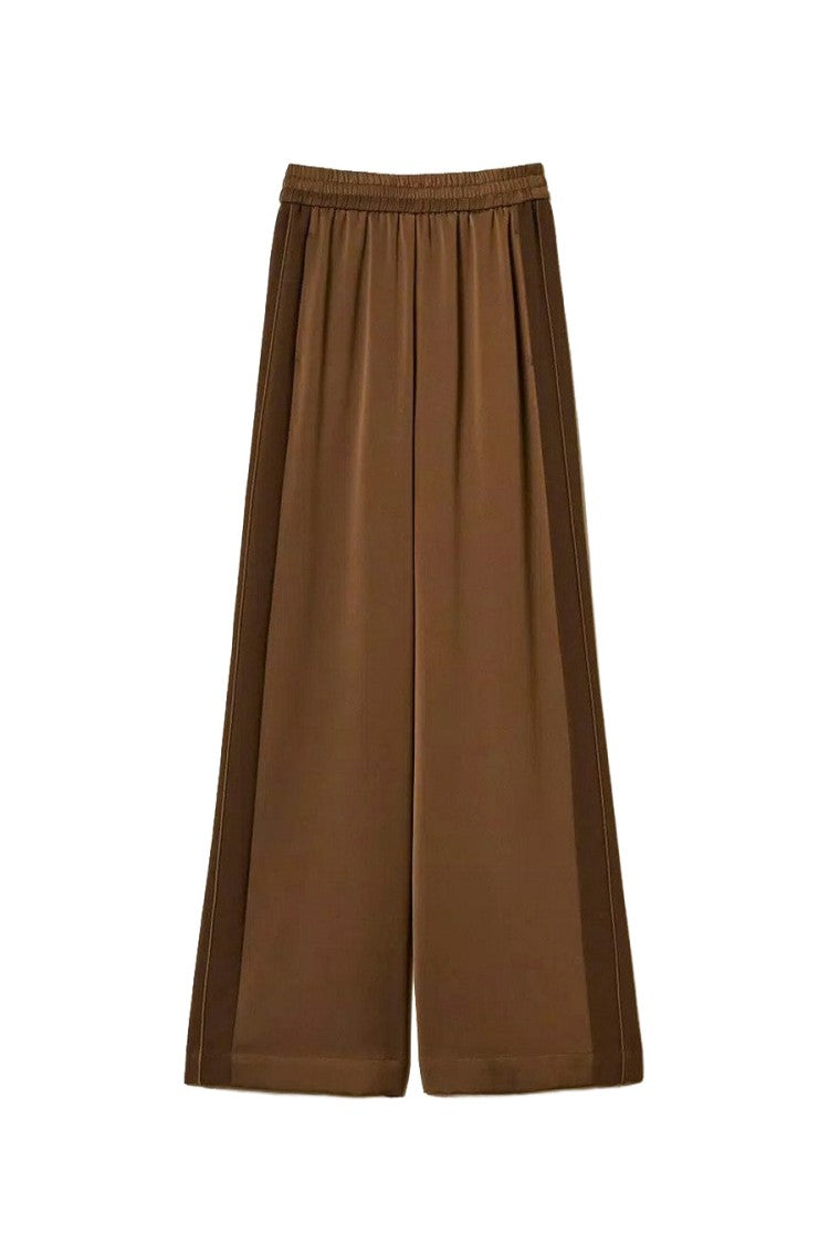 Twin-Set Brown Elastic Waist Side Stripe Polyester Wide-Leg Pants