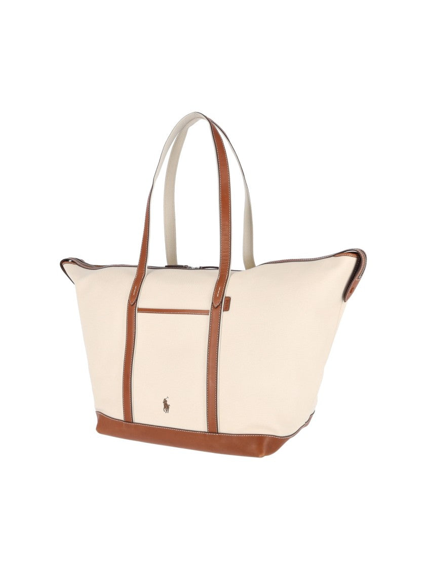 Polo Ralph Lauren Beige Logo Cotton-Blend Tote Bag