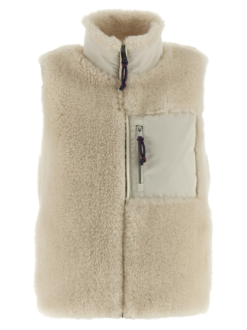 Tory Burch Colorblock Highpile Fleece Vest With Structured Design