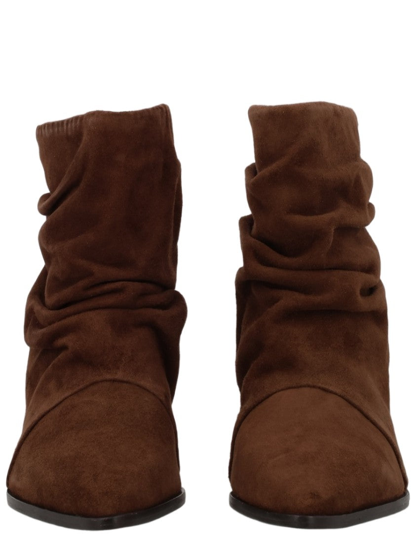Ash Brown Slouchy Stacked Heel Suede Boots