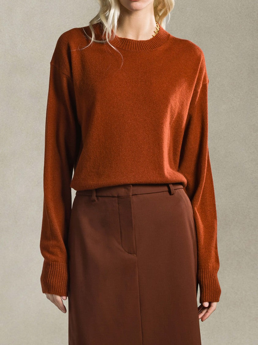 Cruna Cropped Sweater With Round Neckline And Ribbed Details