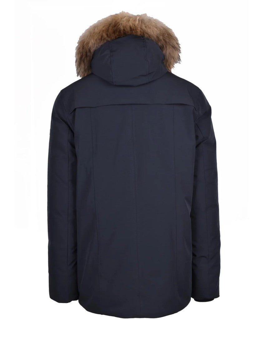 Yes Zee Blue Fur-Trimmed Stretch Nylon Parka