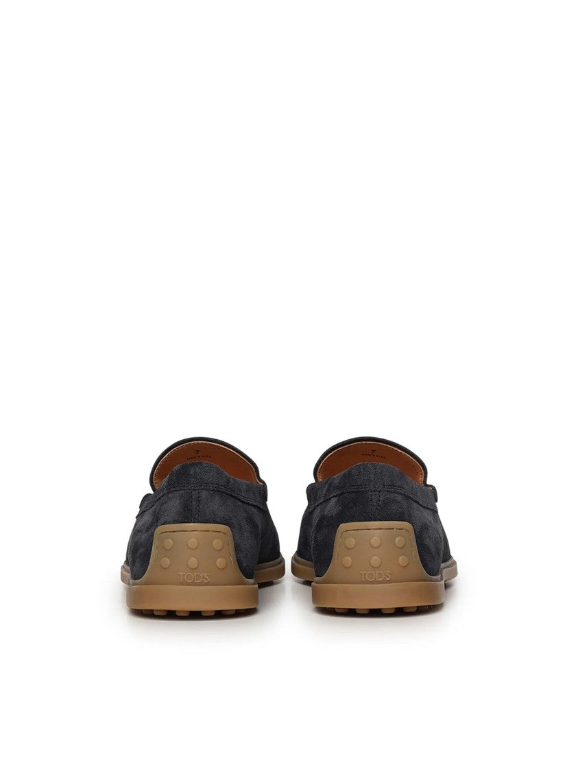Tod's Moccasin-Style Black Suede Loafers With Contrasting Rubber Sole