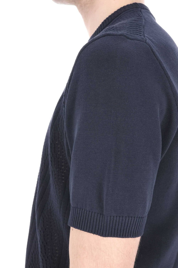 Drumohr Textured Knit Cotton T-Shirt With Ribbed Trims